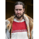 Wikinger Tunika Halvar mit Stickerei, natur/rot