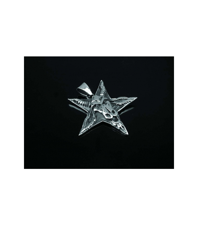 Pentagramm-Anhänger mit Widderkopf, Silber