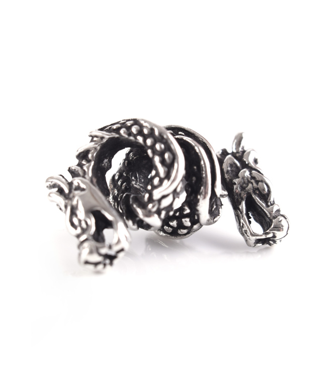 Wikinger Bartperle / Lockenperle mit Drachen aus Silber