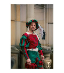 Landsknecht geblümter Ärmel Grün/Rot – Wollmischgewebe S