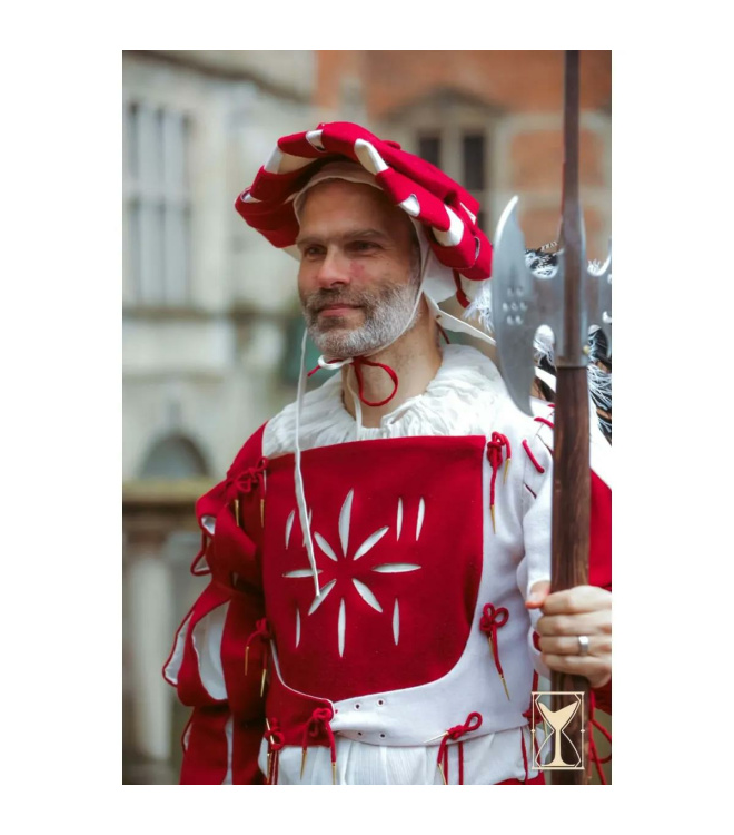 Yoremade Landsknecht Wams Weiß/Rot – Wollmischgewebe, ärmellos S