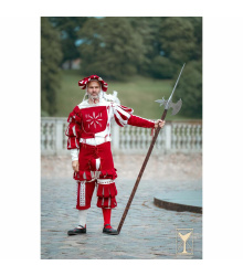 Yoremade Landsknecht Wams Weiß/Rot – Wollmischgewebe, ärmellos S