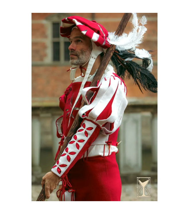 Landsknecht geblümter Ärmel Weiß/Rot – Wollmischgewebe Yoremade S