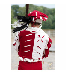 Yoremade Landsknecht Wams Weiß/Rot – Wollmischgewebe, ärmellos XL