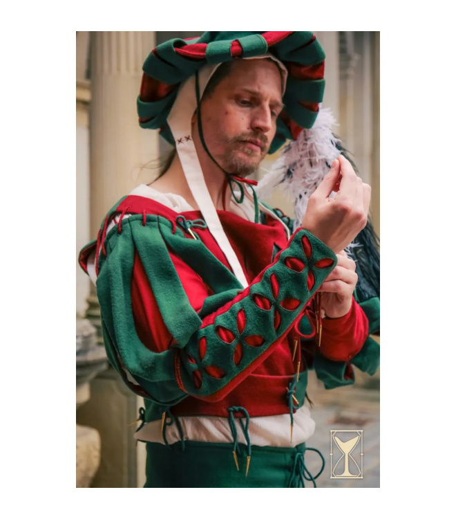 Landsknecht geblümter Ärmel Grün/Rot – Wollmischgewebe XL