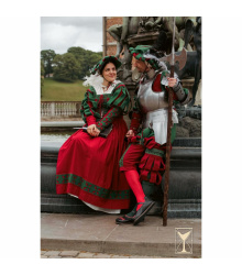 Kampfrau Kleid Weiß/Rot Wollmischgewebe Landsknecht Stil LARP Mittelalter Yoremade 3XL-4XL