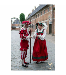 Kampfrau Kleid Weiß/Rot Wollmischgewebe Landsknecht Stil LARP Mittelalter Yoremade 3XL-4XL