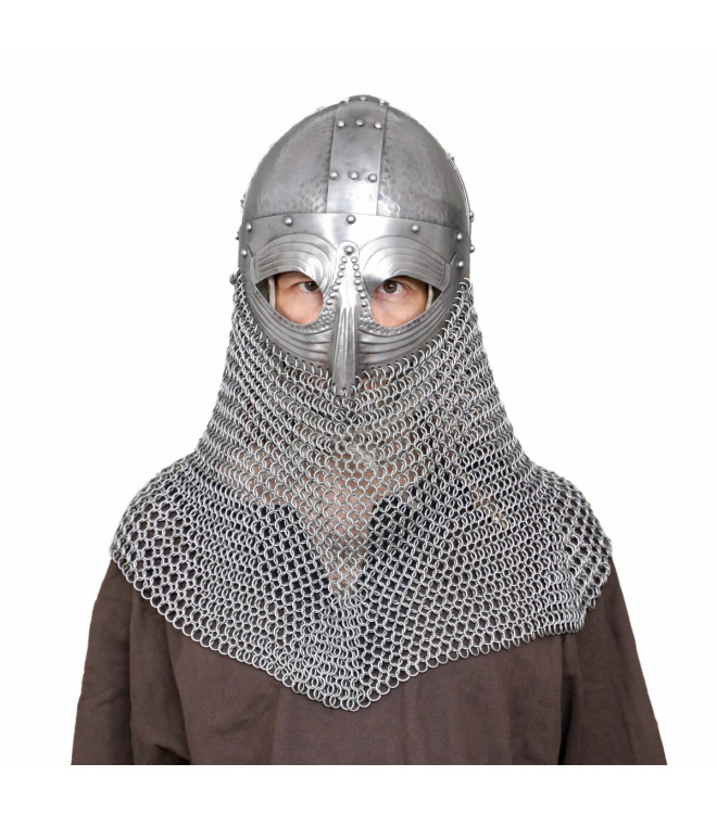 Antiker Wikingerbrillenhelm mit unvernieteter Kettenbrünne