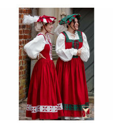 Kampfrau Kleid Weiß/Rot Wollmischgewebe Landsknecht Stil LARP Mittelalter Yoremade XS-S