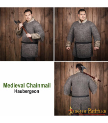 Rundring Kettenhemd mittelalterliches Halbarmhemd Haubergeon, vernietet, ID 10 MM, Kohlenstoffstahl - XL