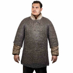 Rundring Kettenhemd mittelalterliches Halbarmhemd Haubergeon, vernietet, ID 10 MM, Kohlenstoffstahl - XL