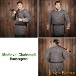 Rundring Kettenhemd mittelalterliches Halbarmhemd Haubergeon, vernietet, ID 10 MM, Kohlenstoffstahl - XL