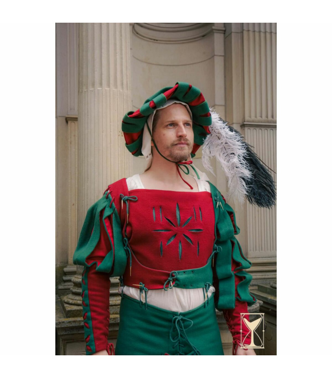Landsknecht Wams Grün/Rot – Wollmischgewebe, ärmellos Yoremade