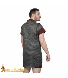 Römische Lorica Hamata Kettenhemd, Flachring vernietet 4-in-1, ID 9 mm, Stahl blank - M