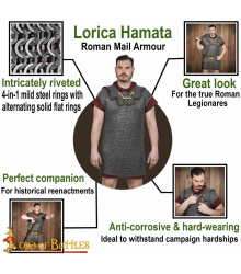 Römische Lorica Hamata Kettenhemd, Flachring vernietet 4-in-1, ID 9 mm, Stahl blank - M