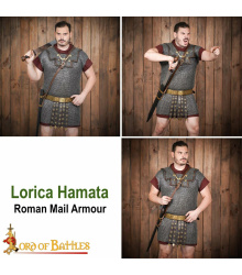 Römische Lorica Hamata Kettenhemd, Flachring vernietet 4-in-1, ID 9 mm, Stahl blank - M