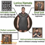 Römische Lorica Hamata Kettenhemd, Flachring vernietet 4-in-1, ID 9 mm, Stahl blank - M