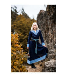Wikinger Kleid blau V-Ausschnitt Kreuzstich...