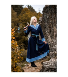 Wikinger Kleid blau V-Ausschnitt Kreuzstich "Jorunn" XXXL