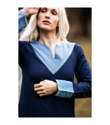 Wikinger Kleid blau V-Ausschnitt Kreuzstich "Jorunn" XXXL