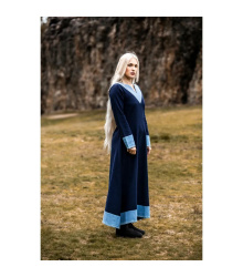 Wikinger Kleid blau V-Ausschnitt Kreuzstich "Jorunn" XXXL