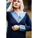 Wikinger Kleid blau V-Ausschnitt Kreuzstich "Jorunn" XXXL