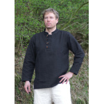 Schweres Mittelalter-Hemd mit Holzknöpfen handgewebt schwarz