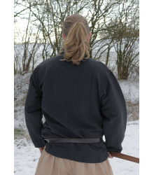 Schweres Mittelalter-Hemd, schnürbar, handgewebt, schwarz