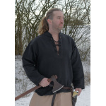 Schweres Mittelalter-Hemd, schnürbar, handgewebt, schwarz