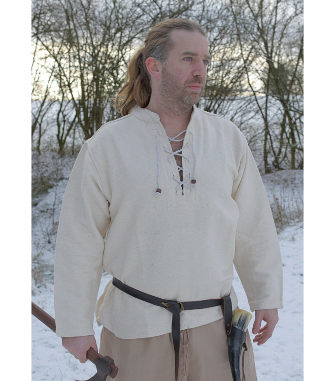 Schweres Mittelalter-Hemd, schnürbar, handgewebt, natur