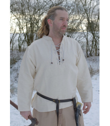Schweres Mittelalter-Hemd, schnürbar, handgewebt, natur