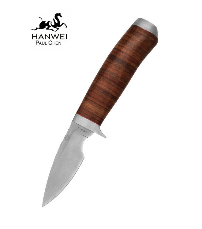 Steenbok Messer mit Drop-Point-Klinge und Lederlamellengriff