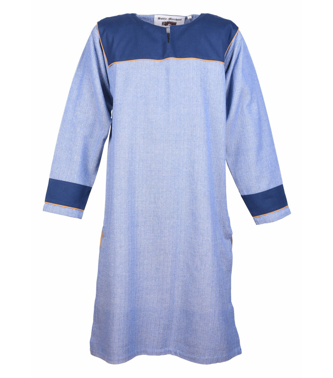 Wikinger Tunika Ove mit Fischgrätmuster, blau
