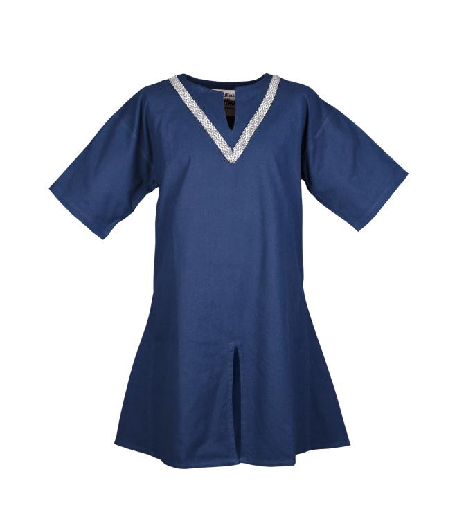 Mittelalter-Tunika Ailrik mit Bordüre, kurzarm, blau