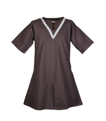 Mittelalter-Tunika Ailrik mit Bordüre, kurzarm, braun