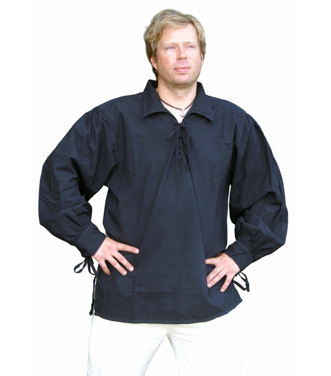 Spätmittelalter-Hemd aus Baumwolle, schwarz