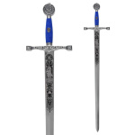 Schwert Excalibur, Silber/Blau, mit Zierätzung, Marto