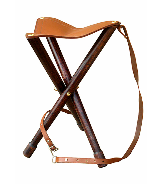Dreibein-Hocker aus Holz und Leder