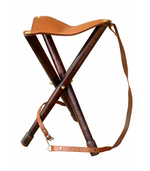 Dreibein-Hocker aus Holz und Leder
