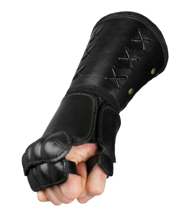 Panzerhandschuh aus Leder, Rechte Hand Farbe schwarz