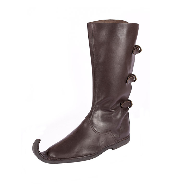 Schnabelstiefel  mit drei Schnallen, dunkelbraun