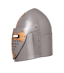 Topfhelm mit klappbarem Visier, 1,6 mm Stahl, poliert