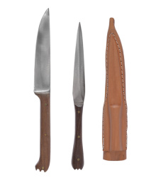 Mittelalter Essbesteck aus Edelstahl inkl. Lederetui, ca. 18 cm