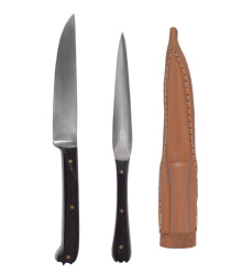 Mittelalter Essbesteck aus Edelstahl inkl. Lederetui, ca. 18 cm
