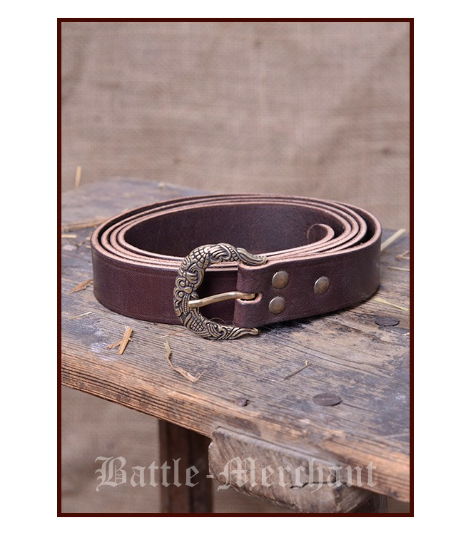 Wikingergürtel mit Riemenende, 3 cm breit, braun/bronzefarben