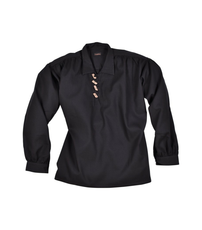 Mittelalter-Hemd mit Holzknöpfen, schwarz