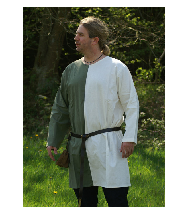 Mittelalter Tunika aus Baumwolle, grün/weiß