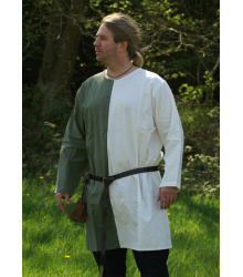 Mittelalter Tunika aus Baumwolle, grün/weiß