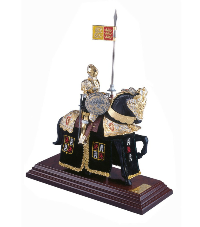 Miniatur Ritter auf Pferd, spanischer Helm, schwarz, Marto
