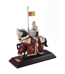 Miniatur Ritter auf Pferd, spanischer Helm, rot, Marto